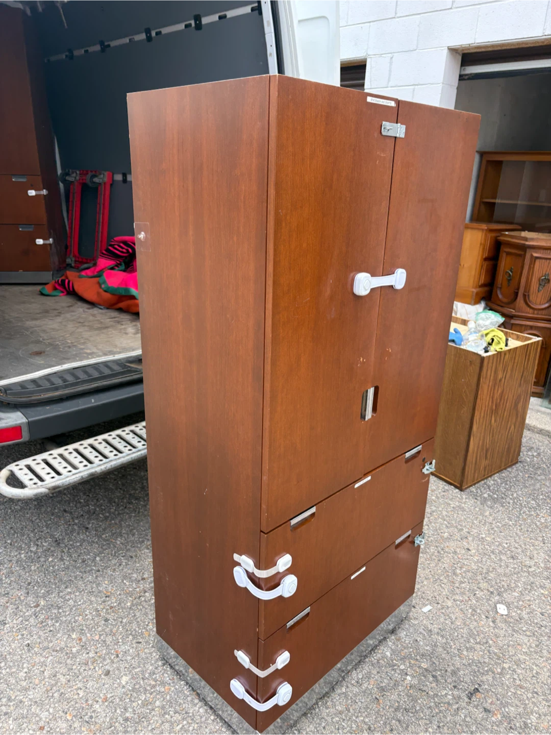 Free delivery used Wooden Cabinet with Shelves and Drawers - photo 5