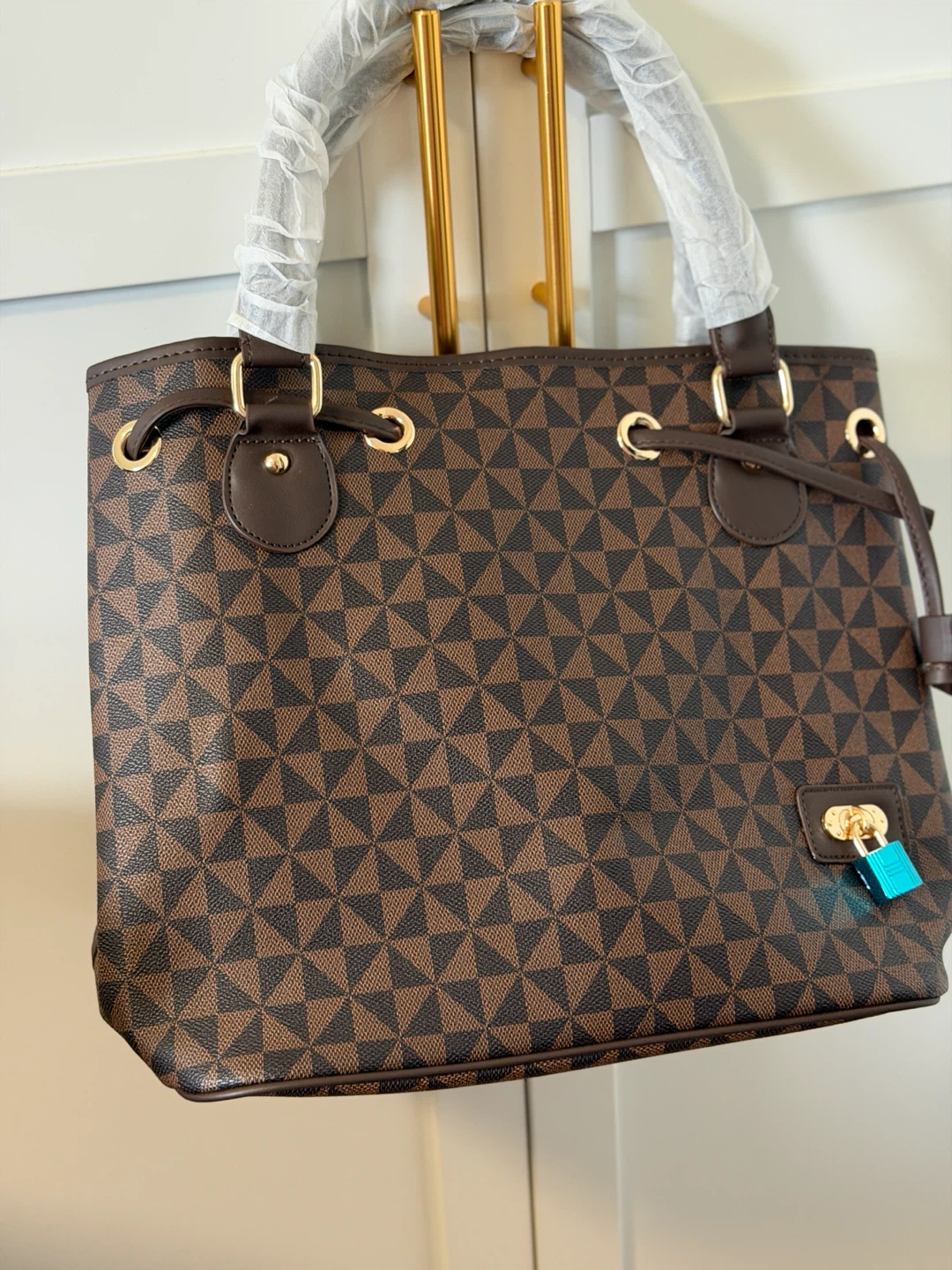 Brown Monogram Tote Bag with Shoulder Strap