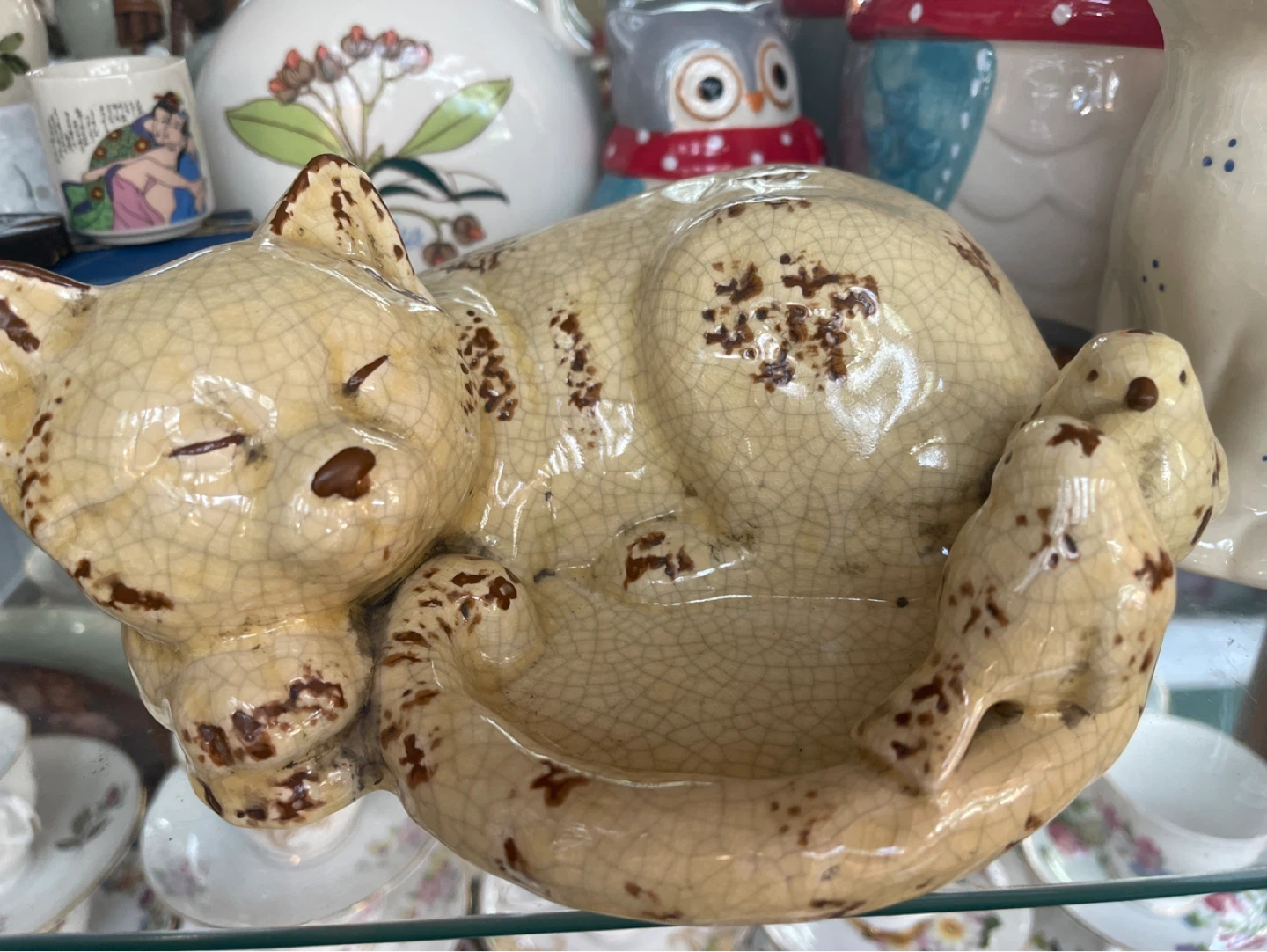Ceramic Cat with Birds Trinket Dish