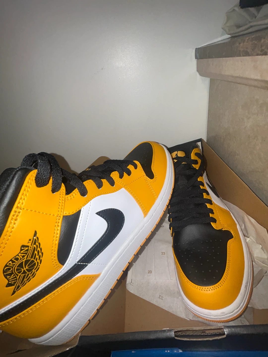 Air Jordan 1 Mid Yellow Black White Sneakers - photo 3