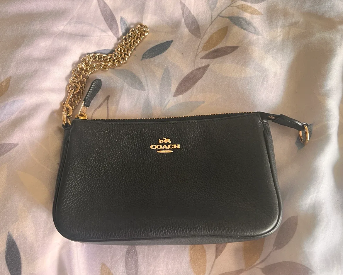 Coach Black Pouch with Gold Chain
