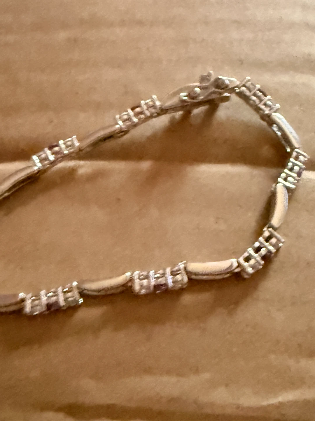 Silver Tone Tennis Bracelet with Clear and Purple Stones - photo 2