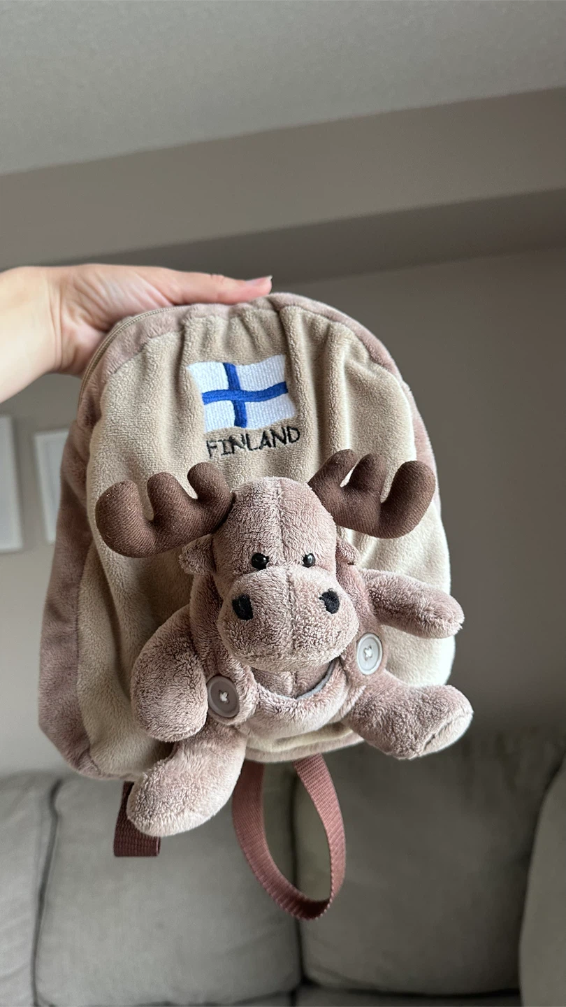 Plush Moose Backpack with Finland Flag