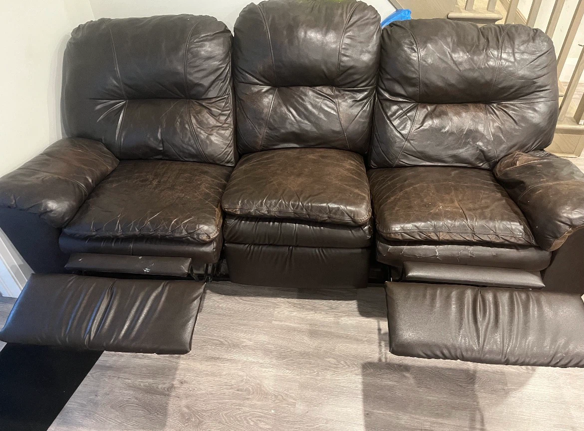 Dark Brown Leather 3-Seater Recliner Sofa