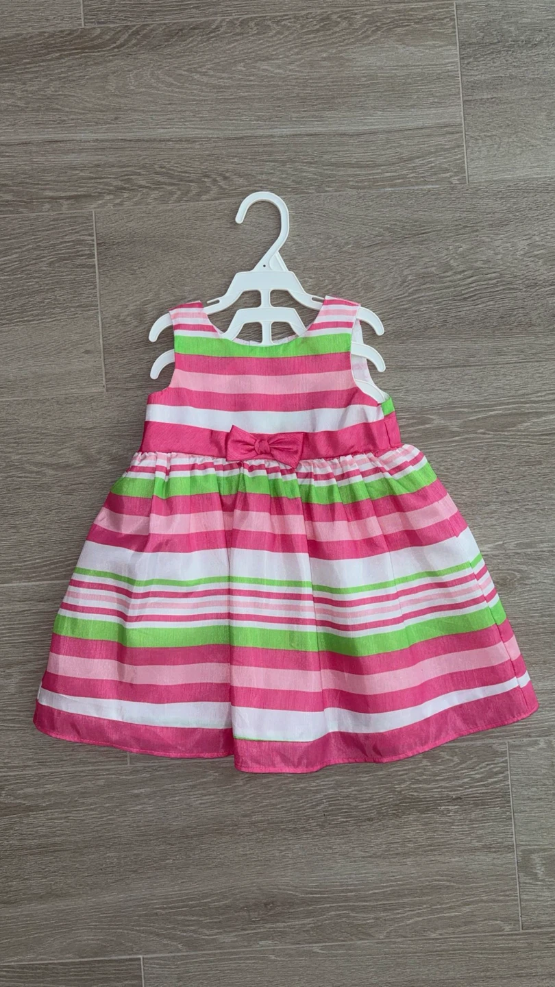 Pink and Green Striped Baby Dress with Bow