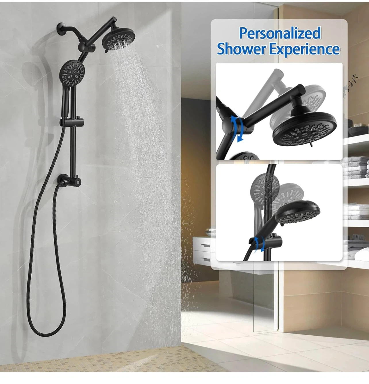 Black Shower Head Combo with Adjustable Hand Shower