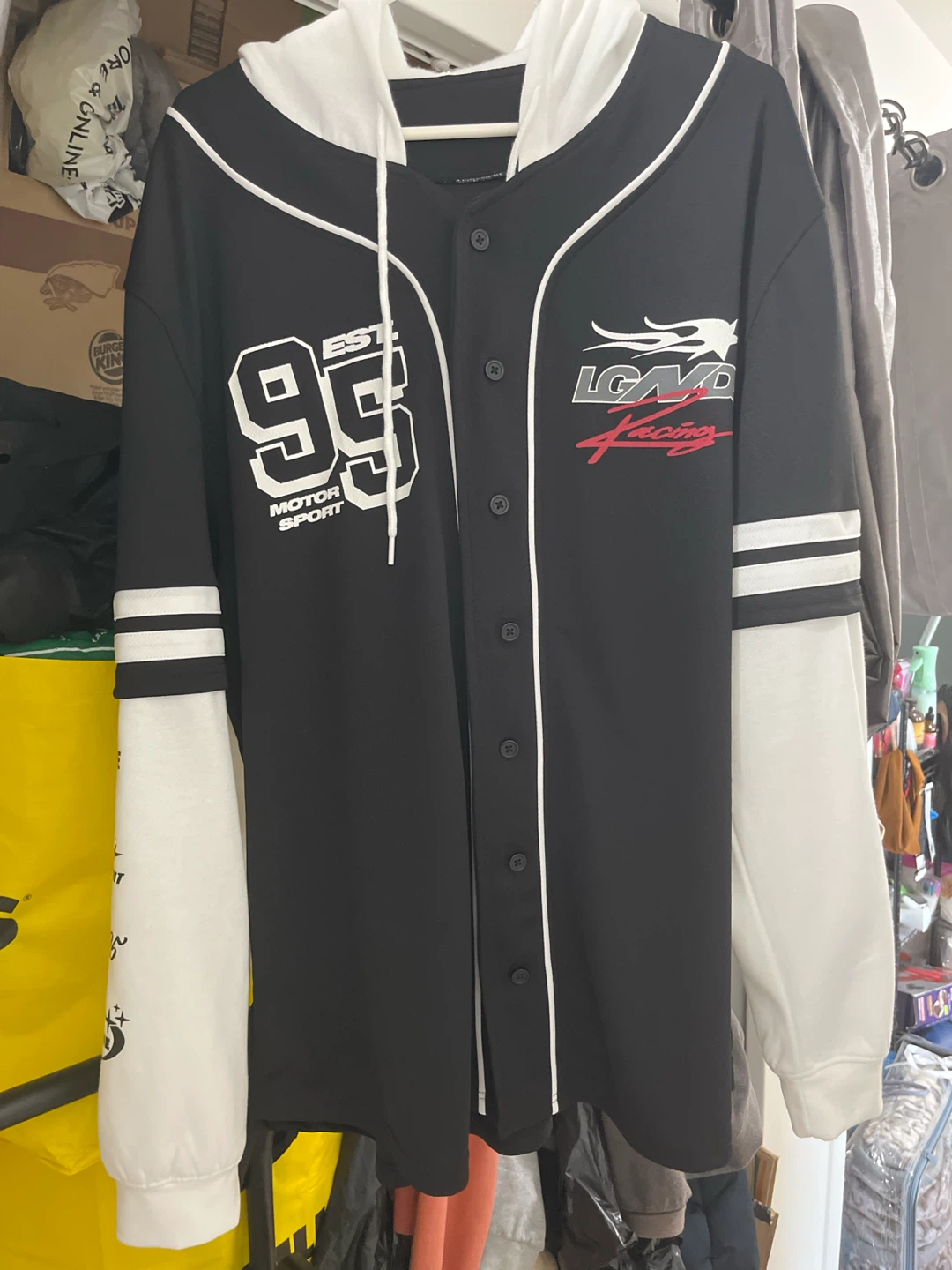 Black and White Motorsport Racing Baseball Jersey