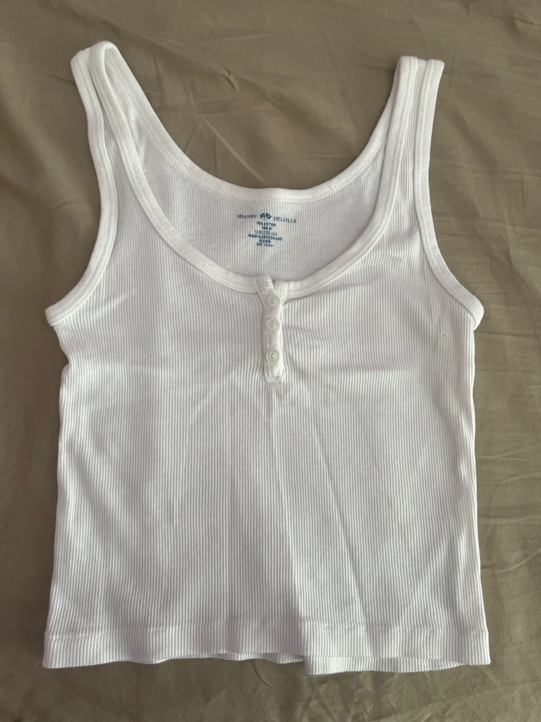 Brandy Melville White Ribbed Henley Tank Top