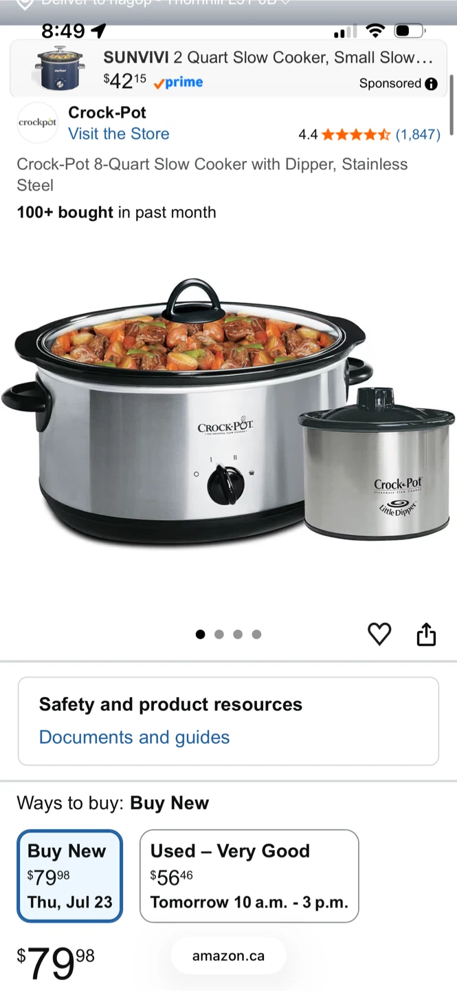 Crock-Pot 8-Quart Slow Cooker with Dipper, Stainless Steel - photo 2