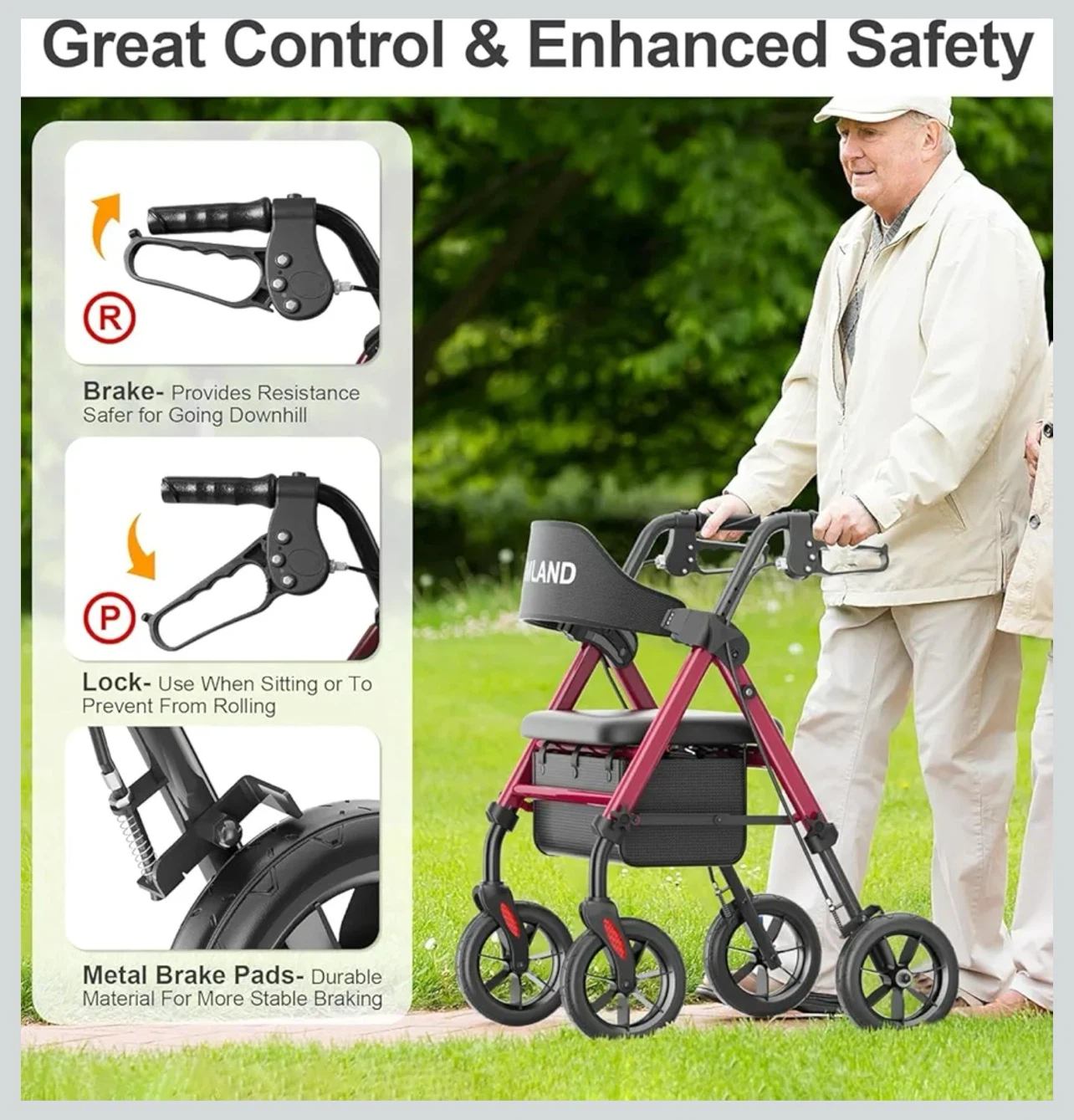 Homland Red Rollator Walker with Seat - photo 3
