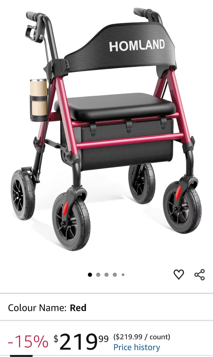 Homland Red Rollator Walker with Seat - photo 5