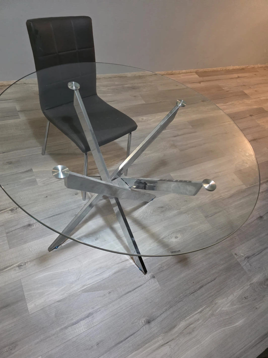 Glass Dining Table with Chrome Base & 4 Chairs