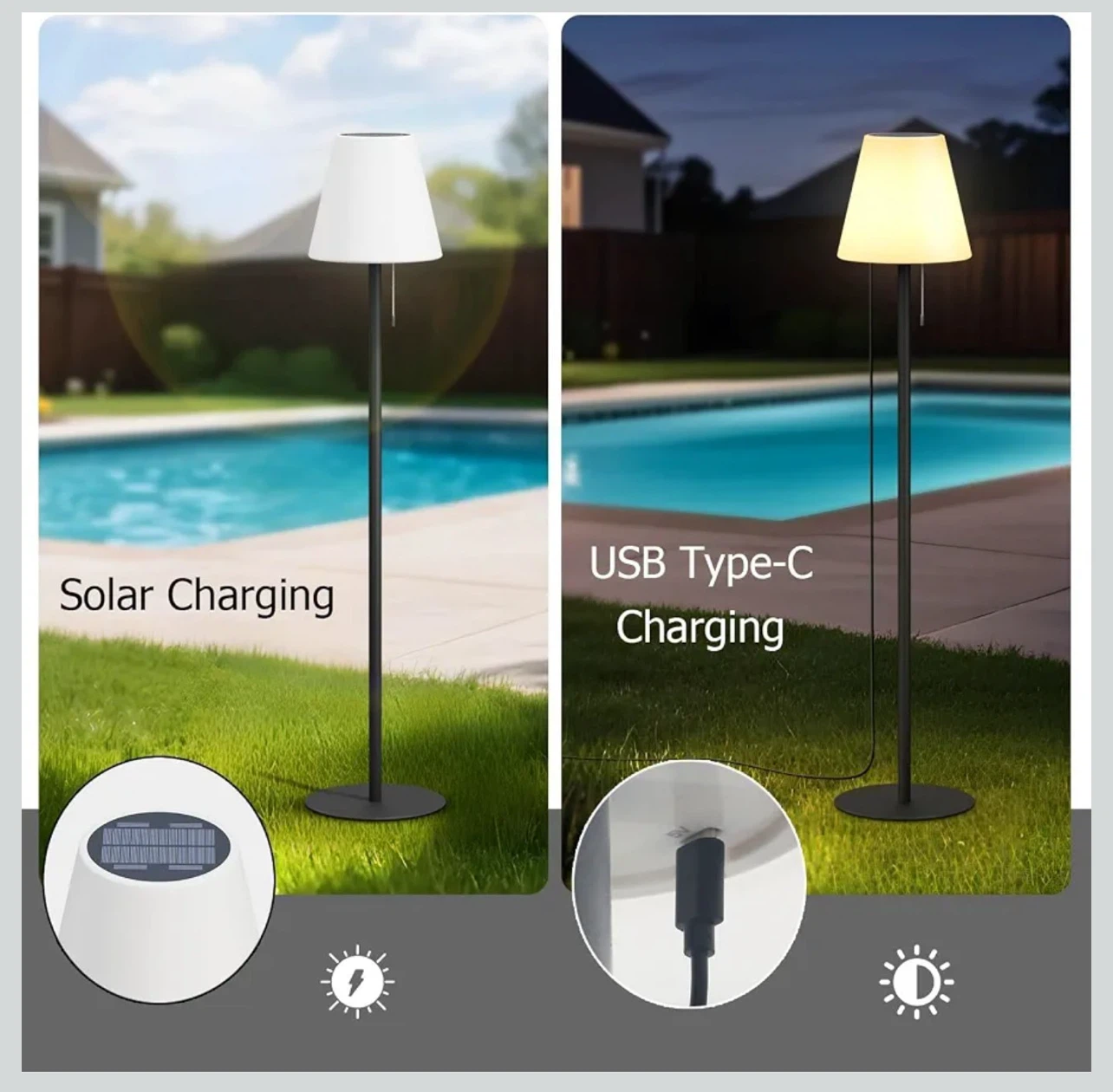 Outdoor Floor Lamp - Solar & USB Charging