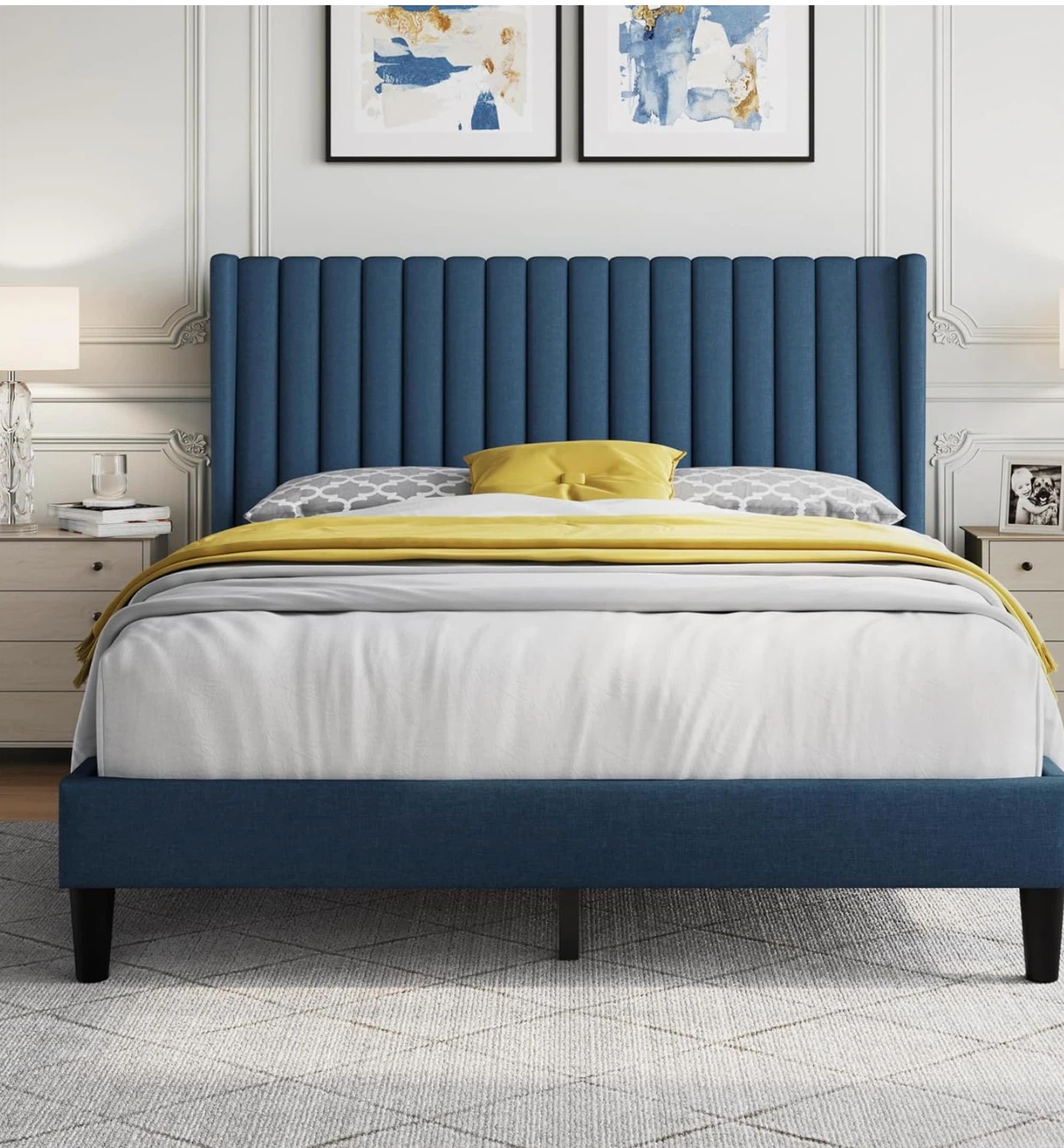 Blue Upholstered Queen Size Bed Frame - photo 2