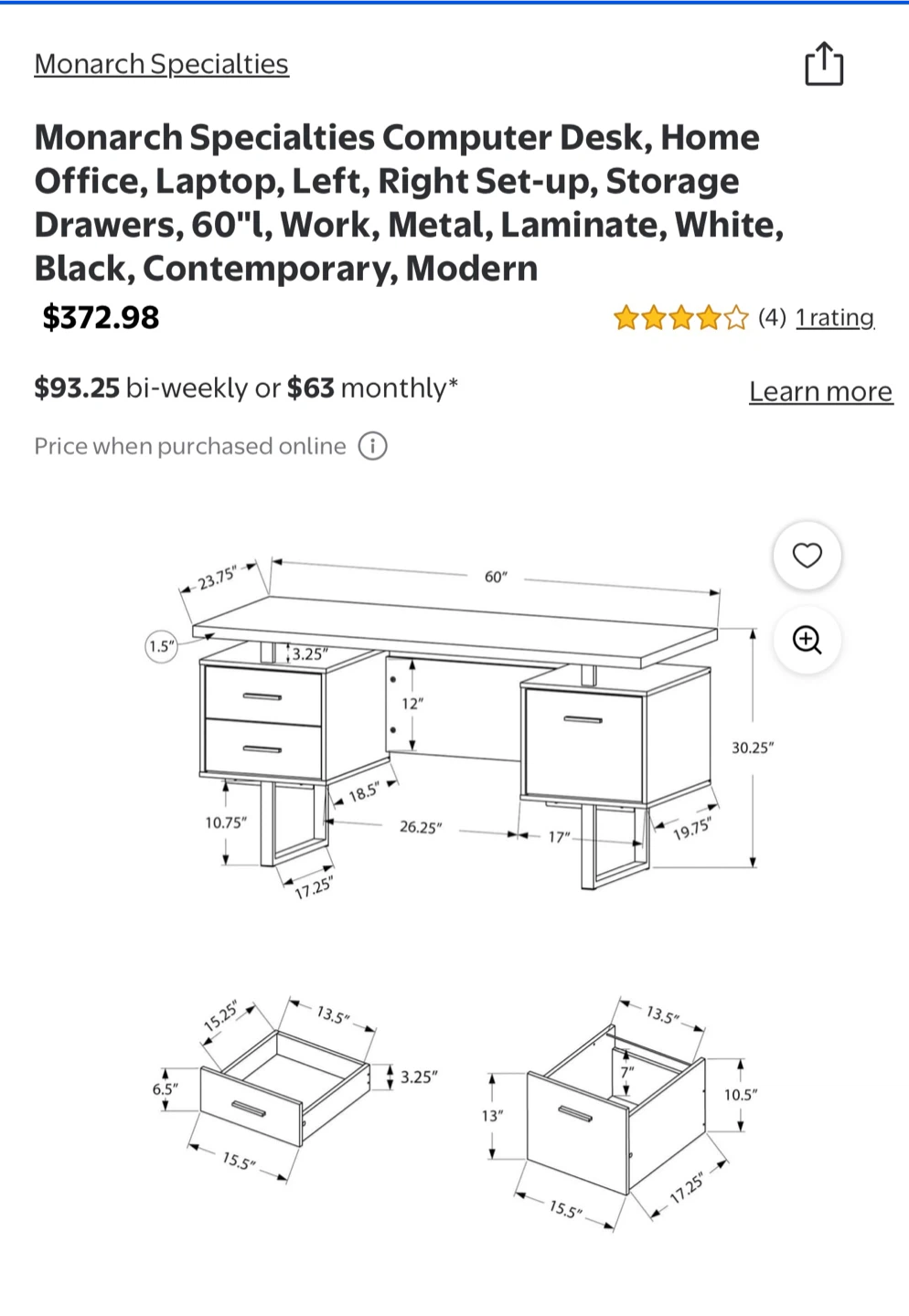 Monarch Specialties Computer Desk White - photo 5