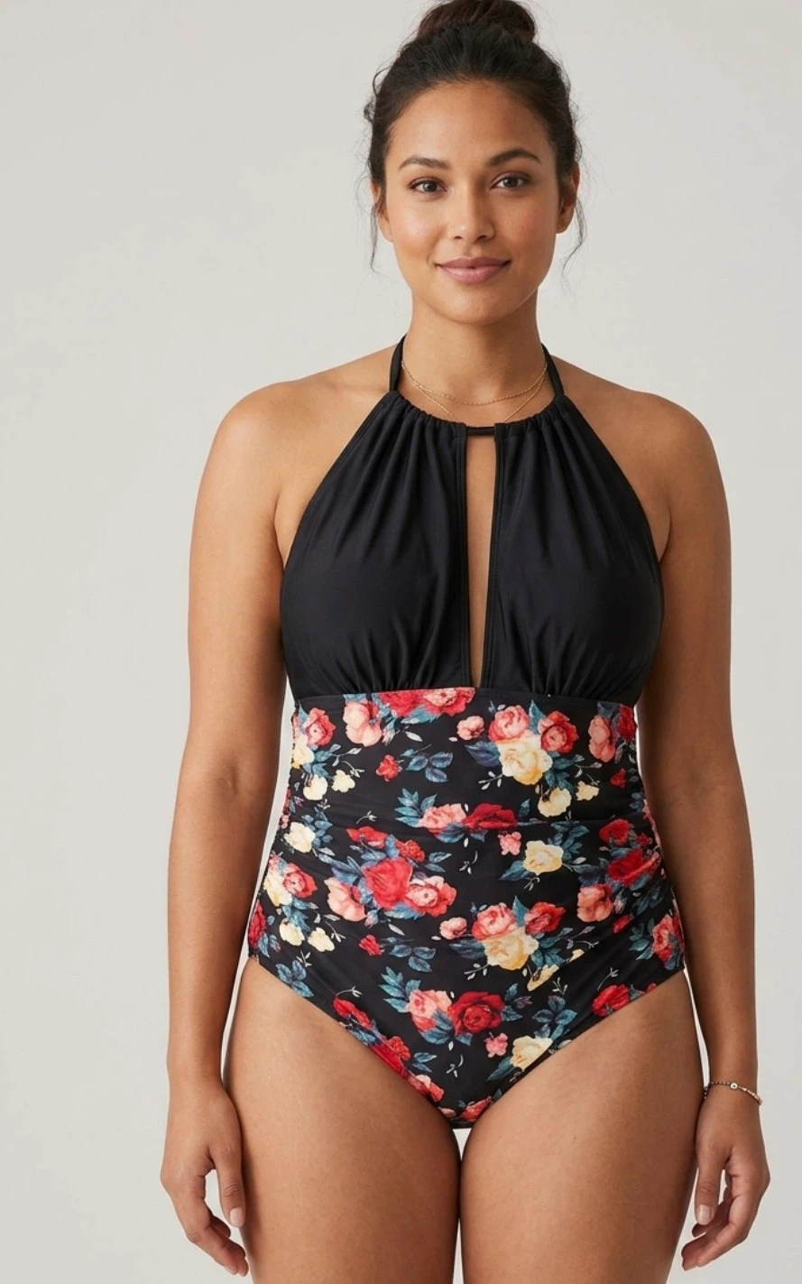 Women's Black Floral One-Piece Swimsuit
