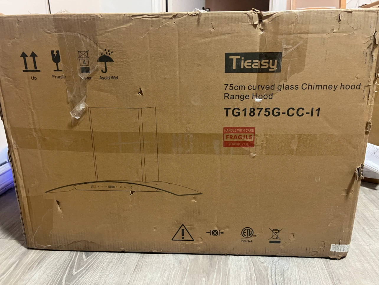 Tieasy 75cm Curved Glass Chimney Range Hood TG1875G-CC-11