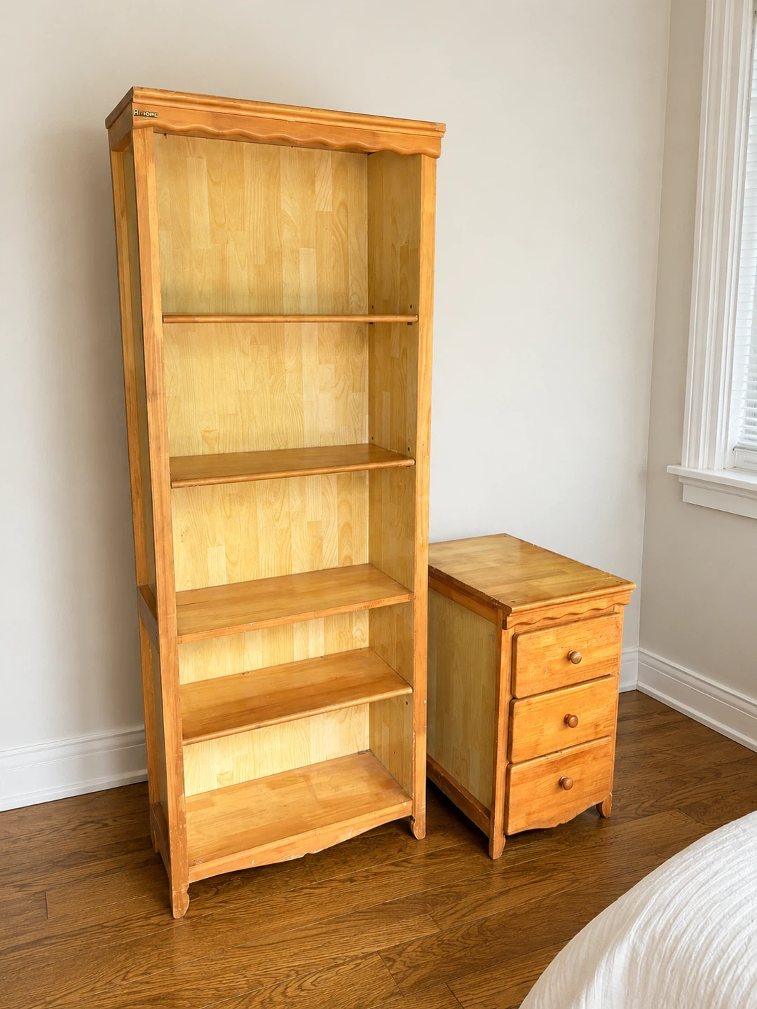 Wooden Bookshelf and 3-Drawer Cabinet Set
