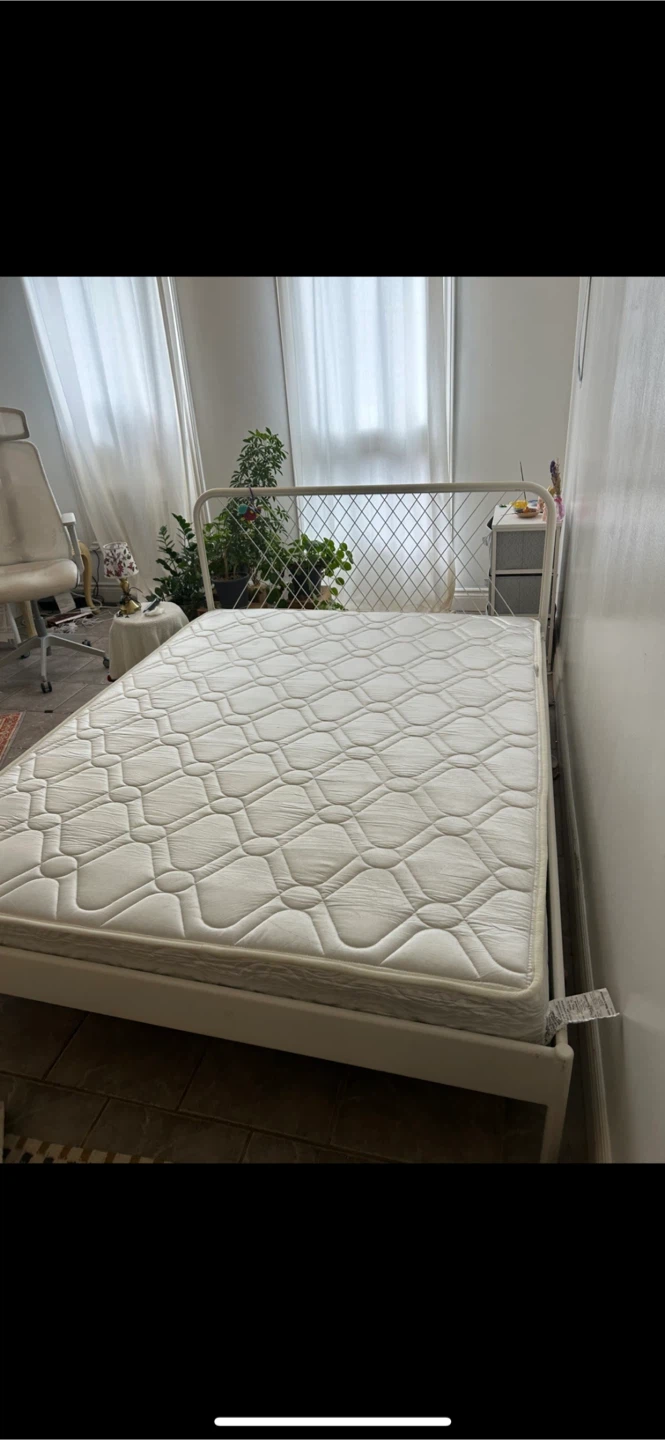 White Metal Bed Frame with Mattress