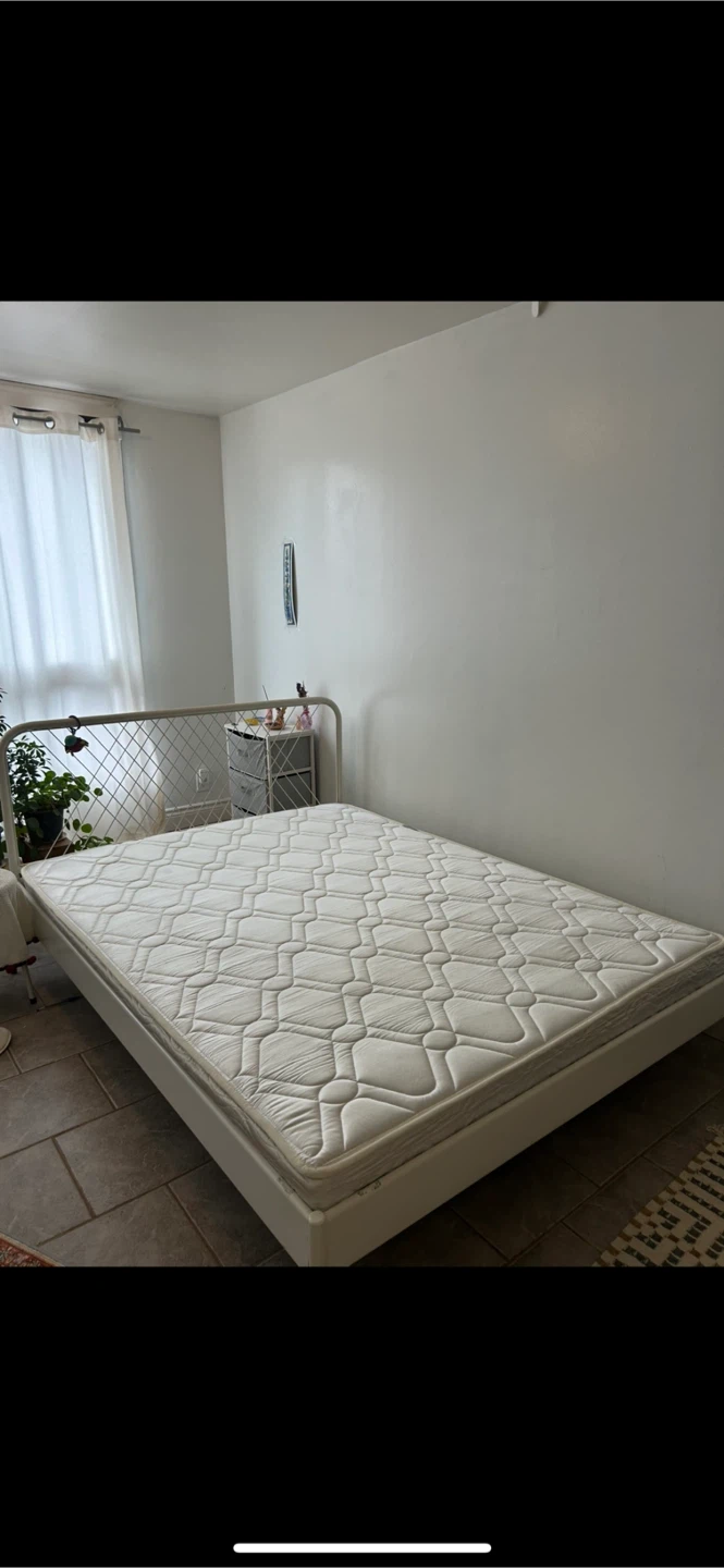 White Metal Bed Frame with Mattress - photo 2