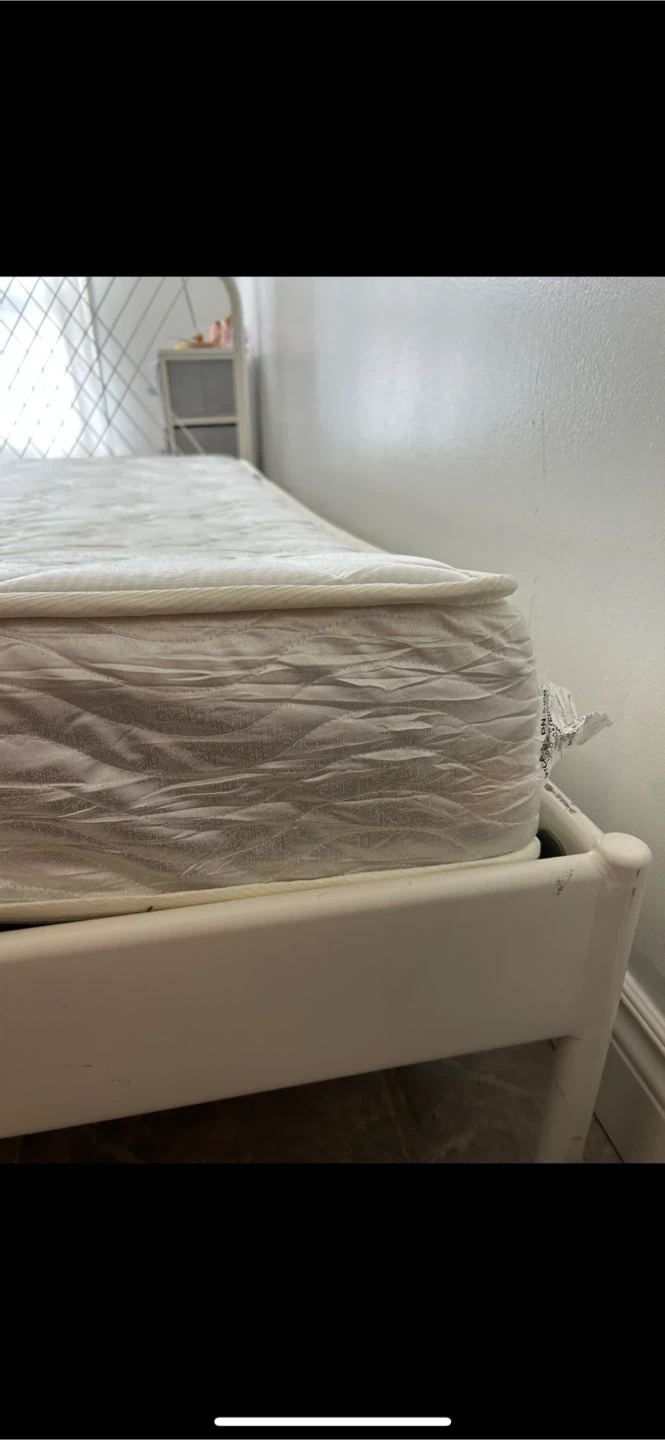 White Metal Bed Frame with Mattress - photo 3