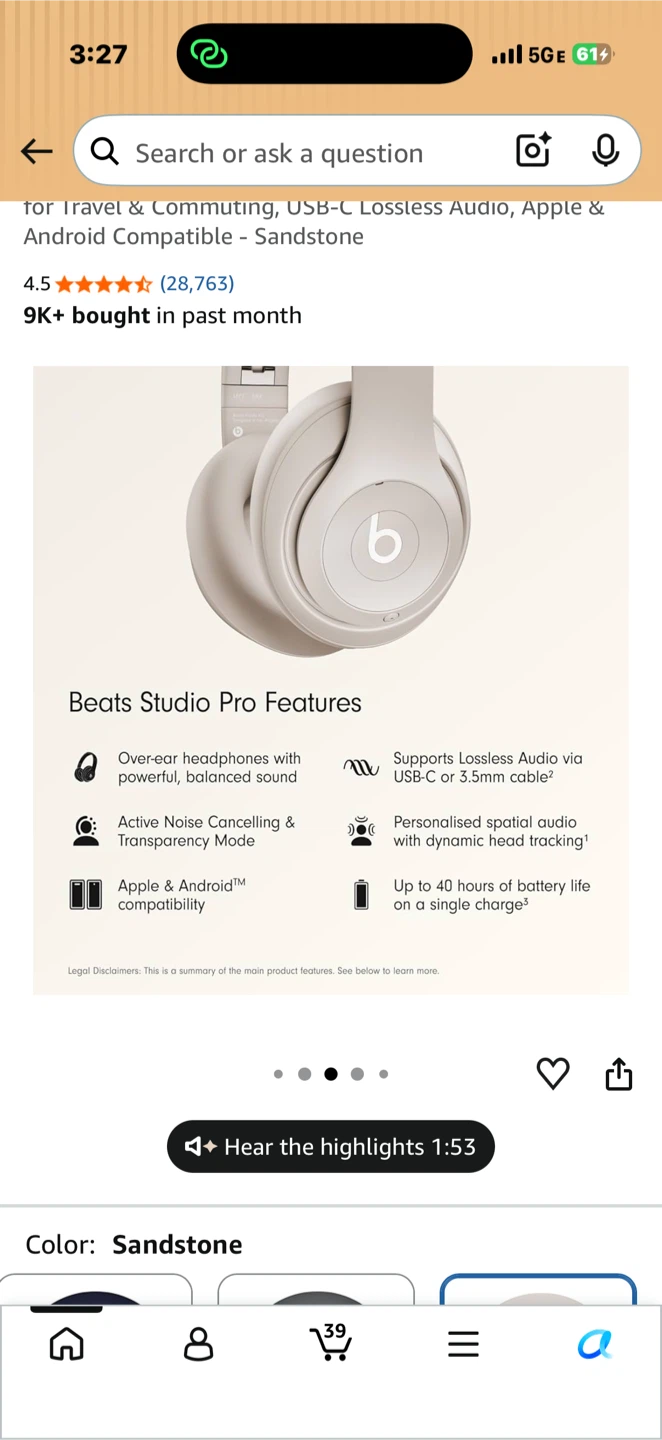 Beats Studio Pro Wireless Over-Ear Headphones - Sandstone - photo 3