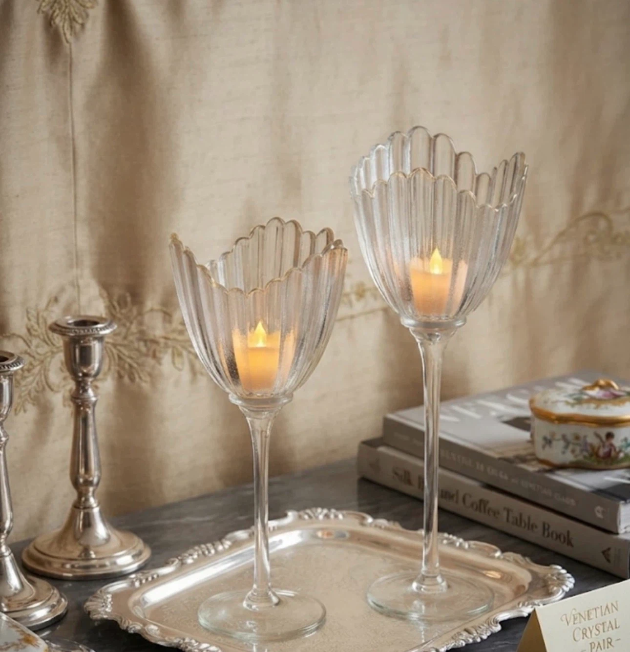 Luxury Tulip-Style Glass Tealight/LED Candle Stands