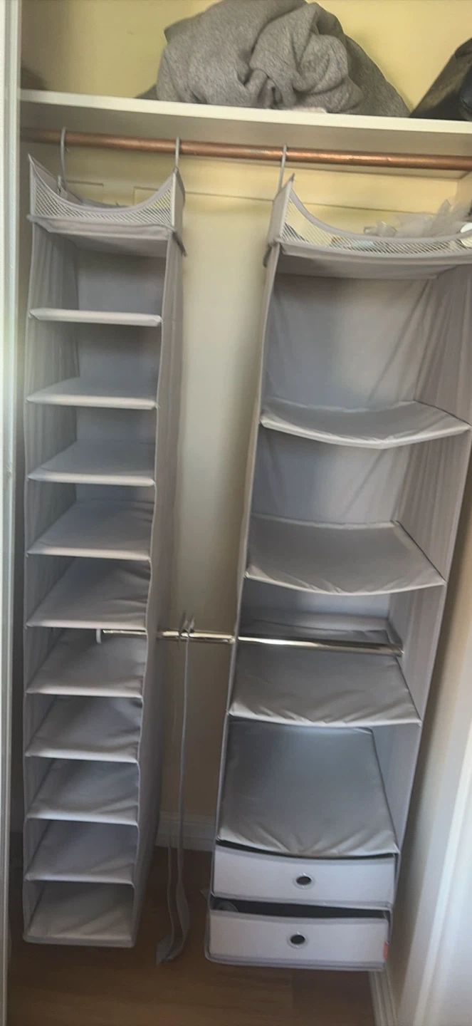 Grey Hanging Closet Organizer with Drawers