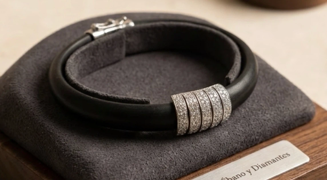 Black rubber and diamond bracelet