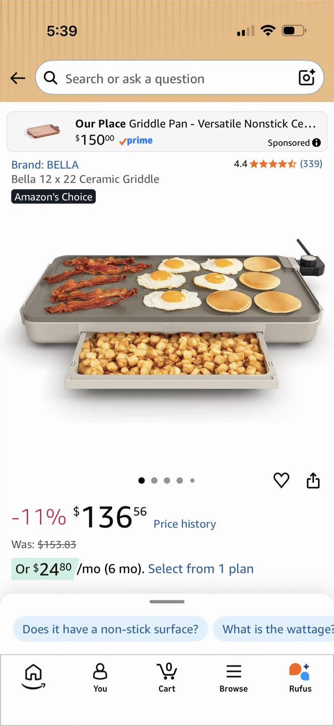 Bella 12" x 22" Electric Griddle with Warming Tray - photo 2