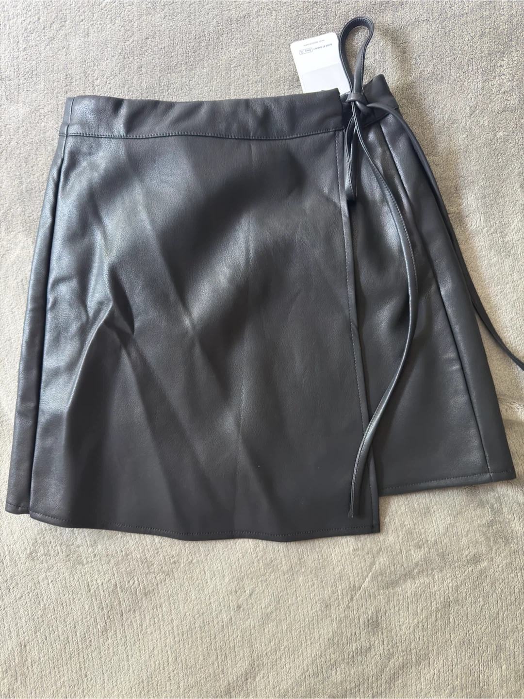 Black Faux Leather Wrap Skirt