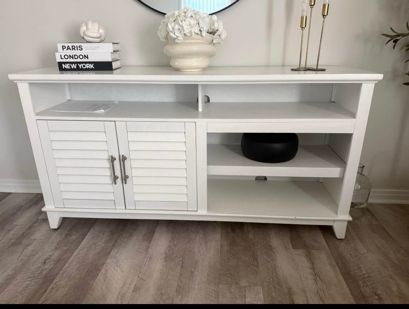 White TV Stand with Cabinet Doors 63 inch
