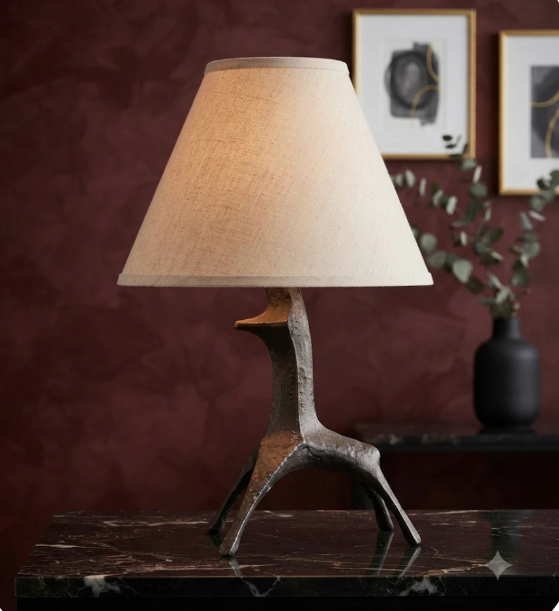 Vintage Brutalist Cast Metal Sculptural Table Lamp | Mid-Century