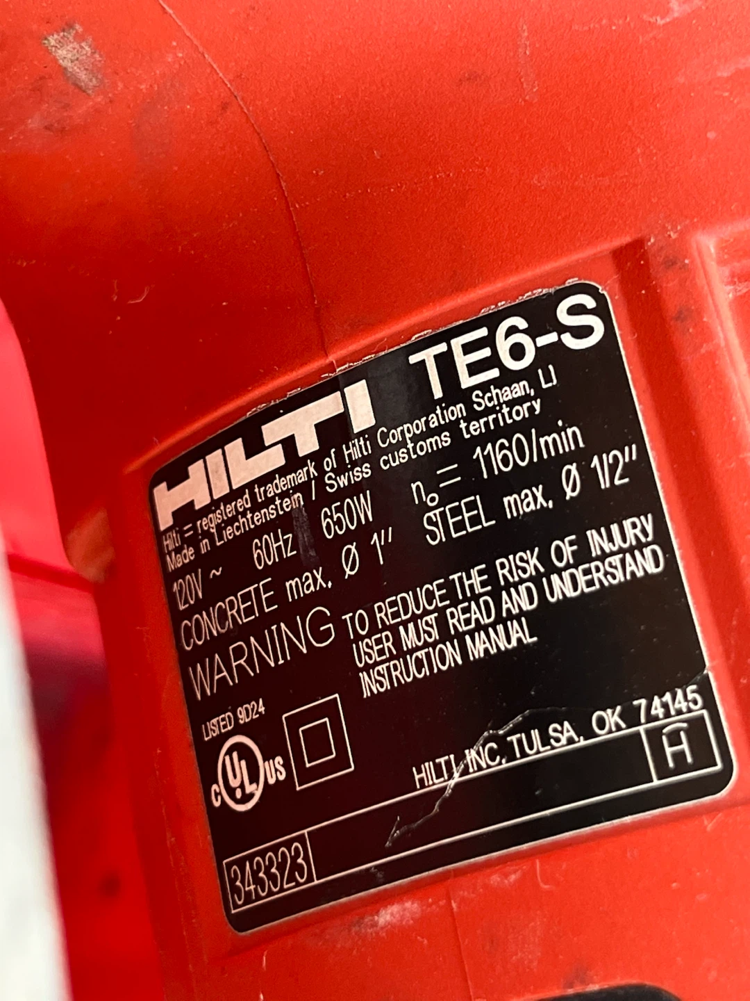 Hilti TE6-S Rotary Hammer Drill with Bits - photo 3