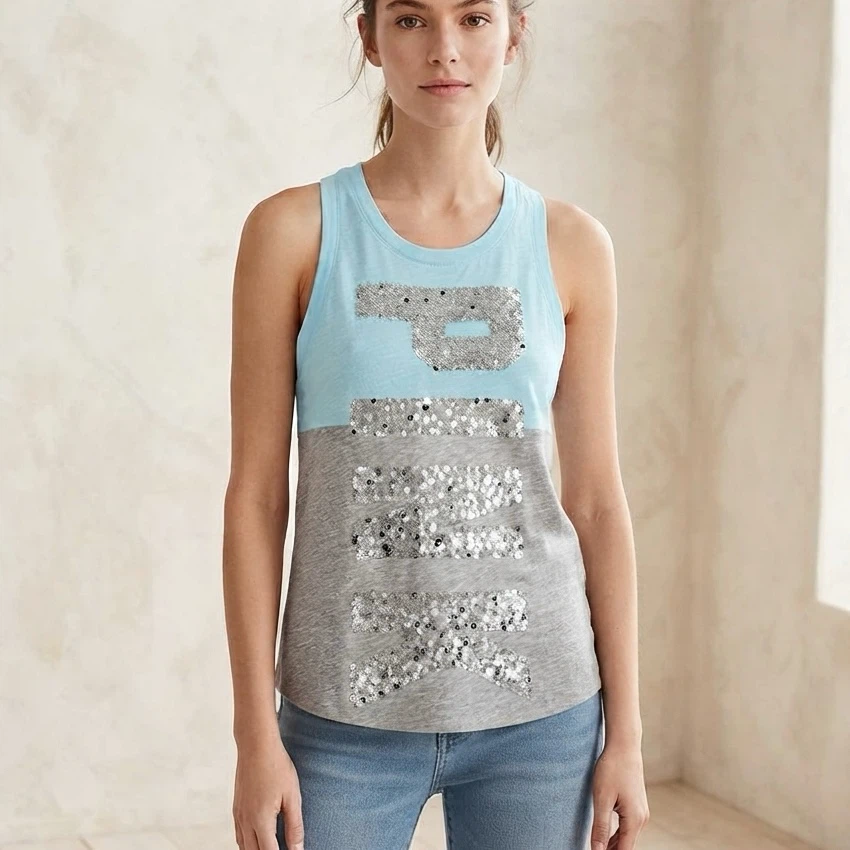 Victoria's Secret PINK Sequin Colorblock Racerback Tank Top XS