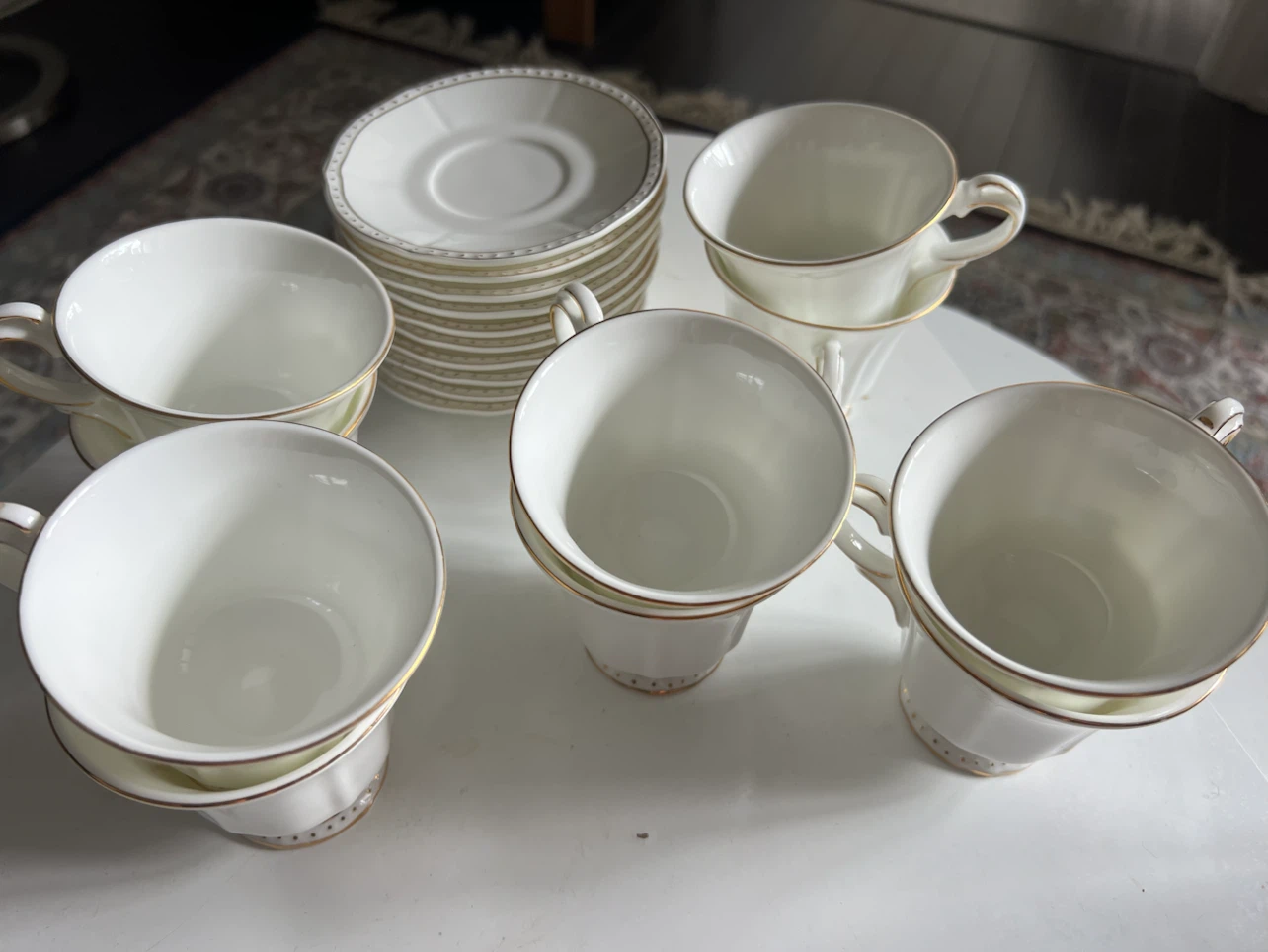 White Ceramic Teacup Set with Gold Trim