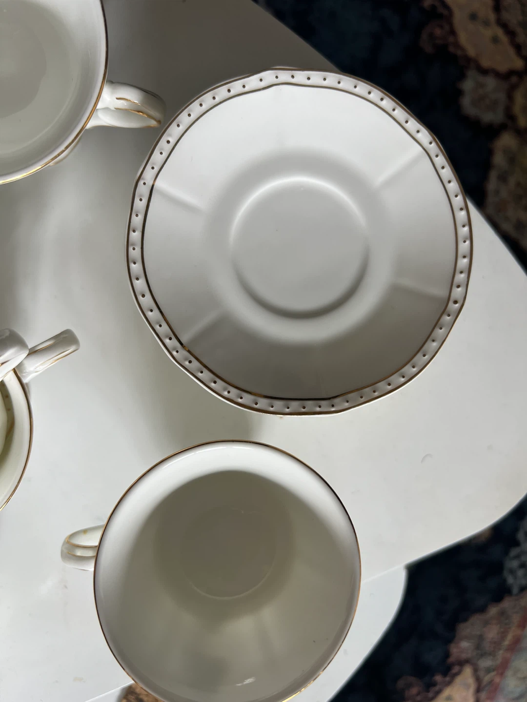 White Ceramic Teacup Set with Gold Trim - photo 2