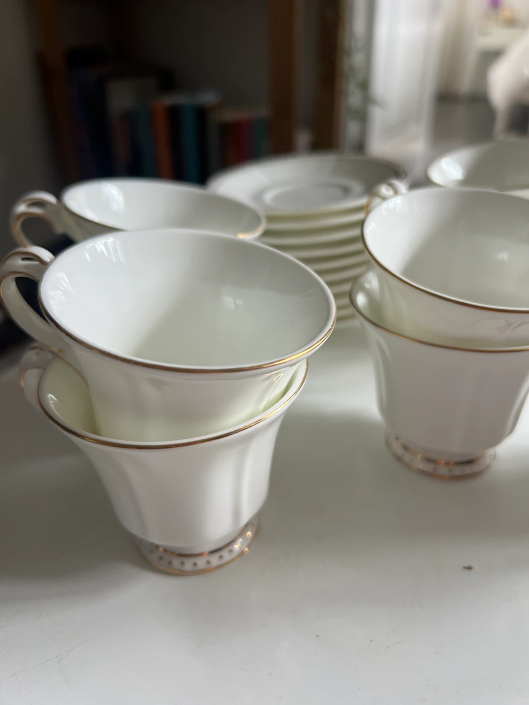 White Ceramic Teacup Set with Gold Trim - photo 3