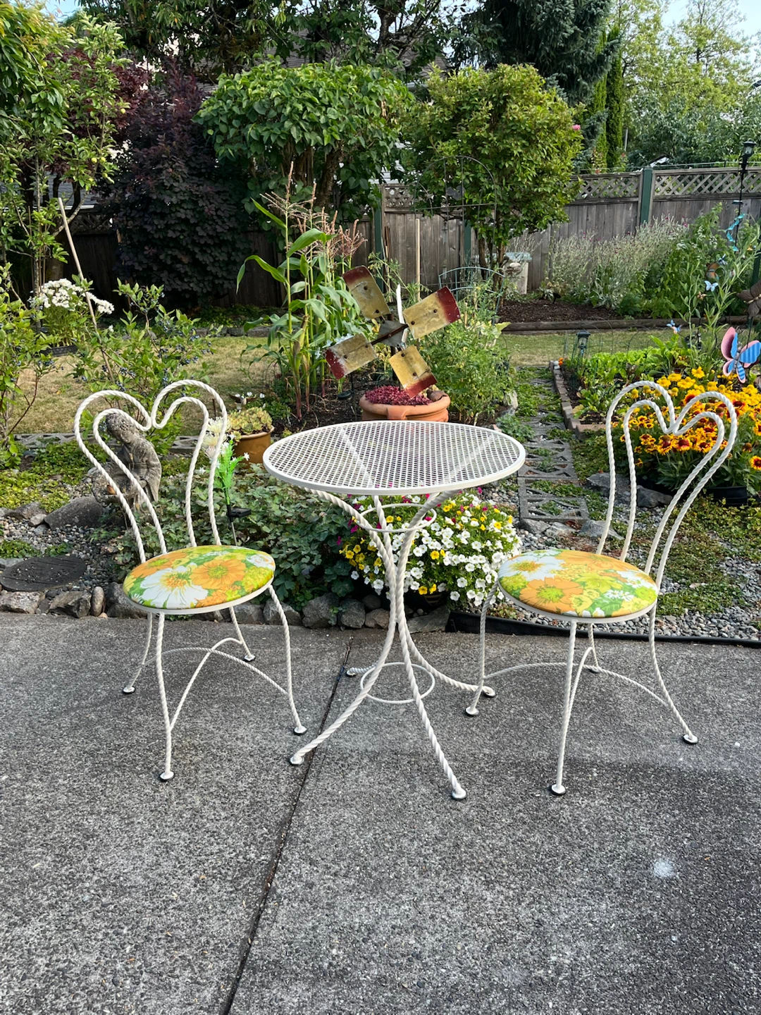 Vintage Heart Shaped Wrought iron twist bistro patio set