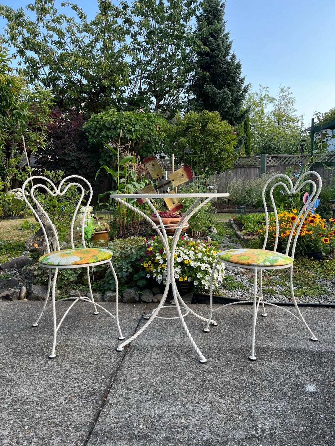 Vintage Heart Shaped Wrought iron twist bistro patio set - photo 2