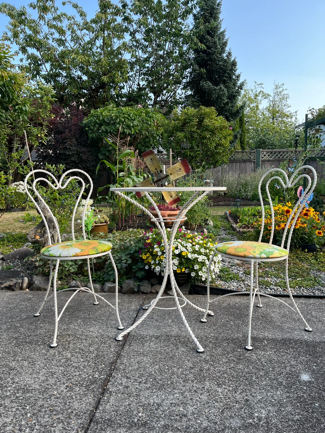 Vintage Heart Shaped Wrought iron twist bistro patio set - photo 3