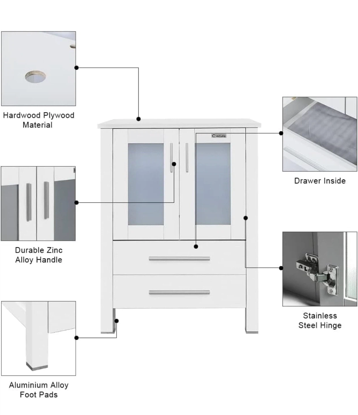 eclife 48" Modern Bathroom Vanity Sink Combo - White - photo 4