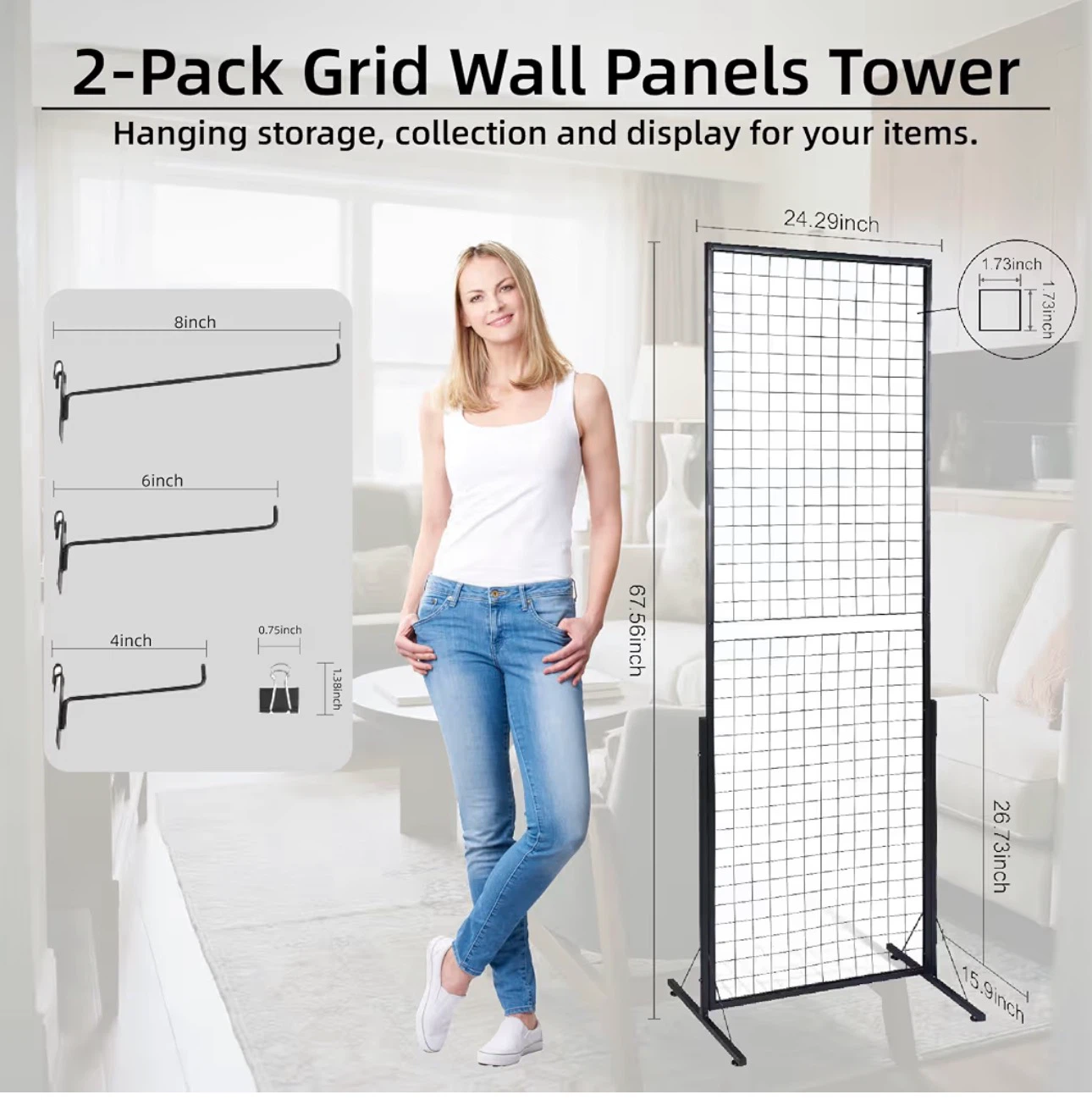 2-Pack Black Grid Wall Panels Tower with Hooks - photo 2