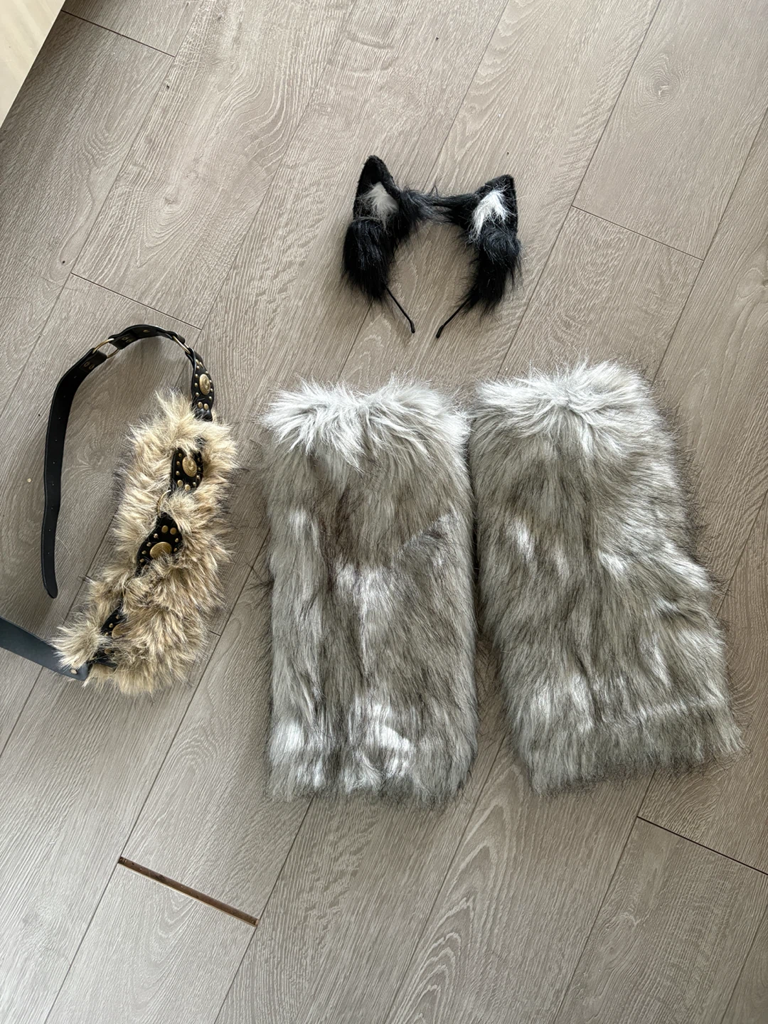 Faux Wolf Ears, Tail, and Leg Warmers Costume Set