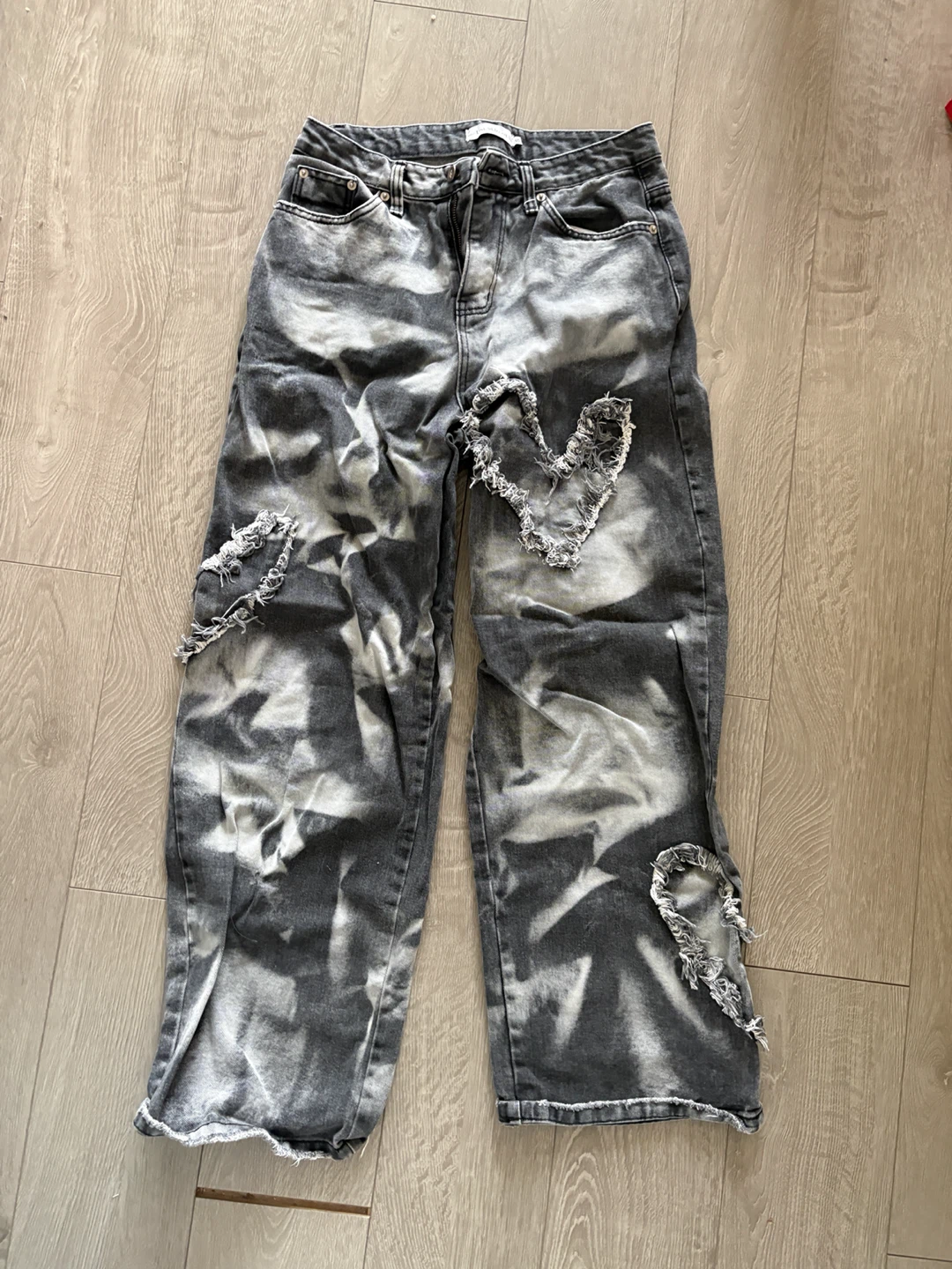 Grey Distressed Heart Jeans