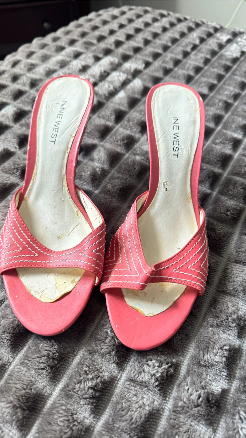 Nine West Coral Pink Heeled Mules - Size 7M