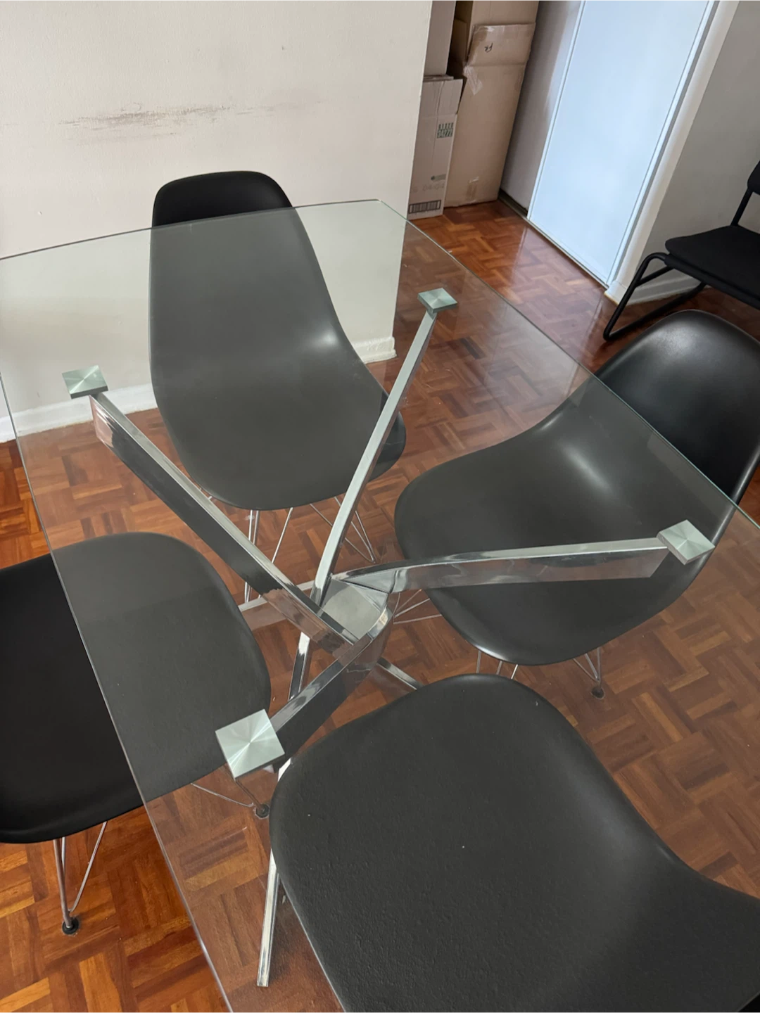 Glass Dining Table with 4 Black Chairs - photo 2