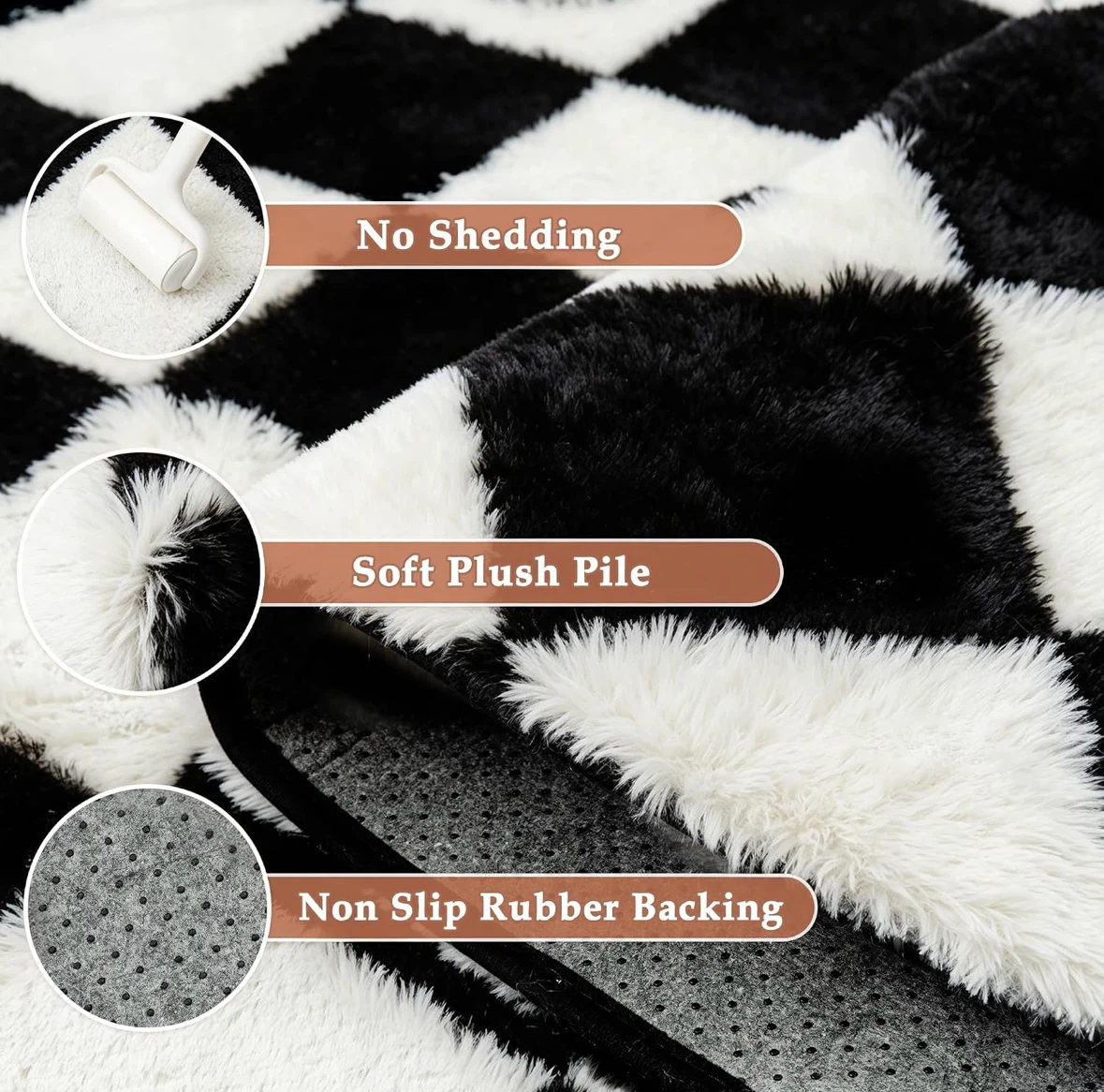 Brand new 6x9 feet Fluffy Rug Black and White Diamond Pattern - photo 3