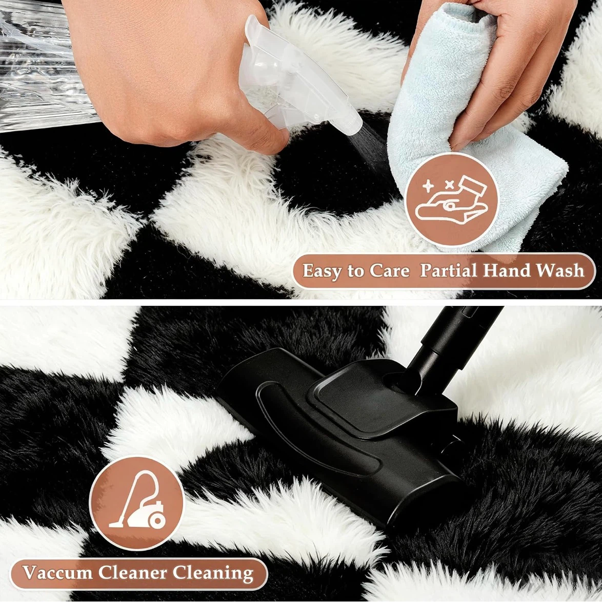 Brand new 6x9 feet Fluffy Rug Black and White Diamond Pattern - photo 4