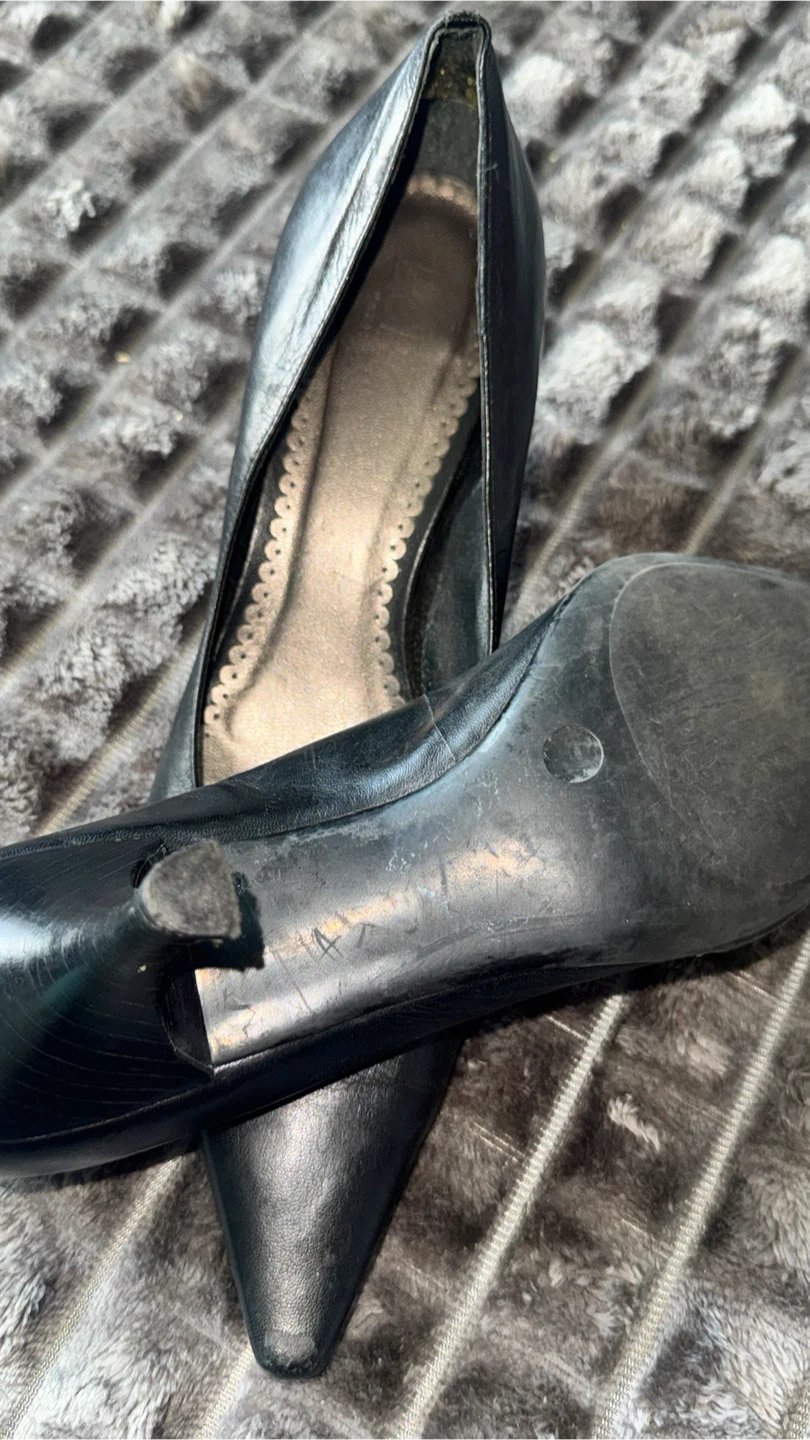 Black Leather Pointed Toe Heels